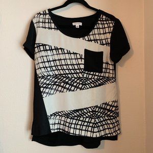 Calvin Klein Black and White Abstract Short Sleeve Blouse